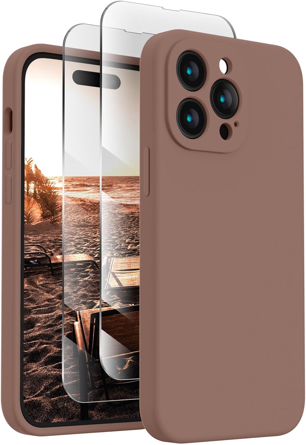 FireNova Designed for iPhone 14 Pro Max Case, Silicone Upgraded [Camera Protection] Case with [2 Screen Protectors], Soft Anti-Scratch Microfiber Lining Inside, 6.7 inch, Light Brown