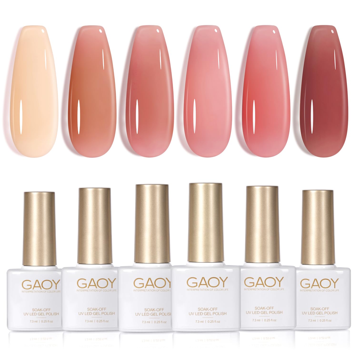 GAOY Summer Jelly Gel Nail Polish Set of 6 Colors Including Red Pink Nude Kit UV LED Soak Off Home DIY Manicure Salon Varnish