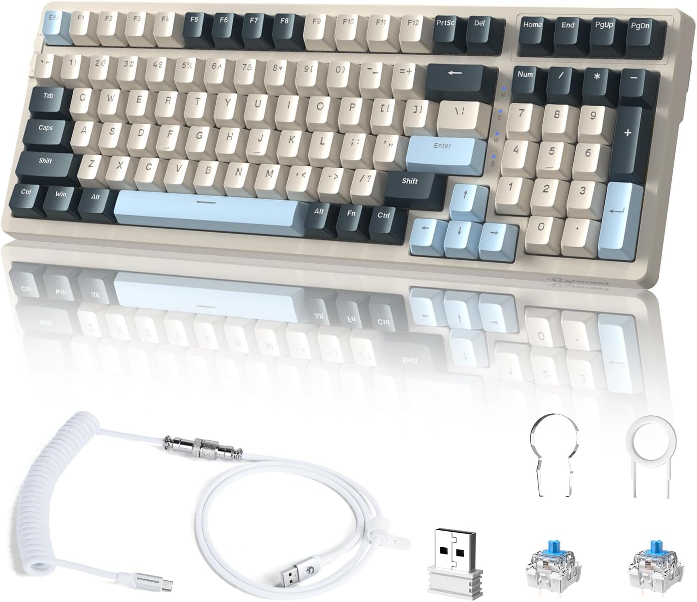 RK-K8 Wireless Mechancial Gaming Keyboard Hot-Swappable with Rainbow Backlit Gasket NKRO Bluetooth5.0/2.4G/Wired Coiled Cable Tactile Blue Switch 4000mAh for PS4 PC Win Mac Gamer(Blueberry)