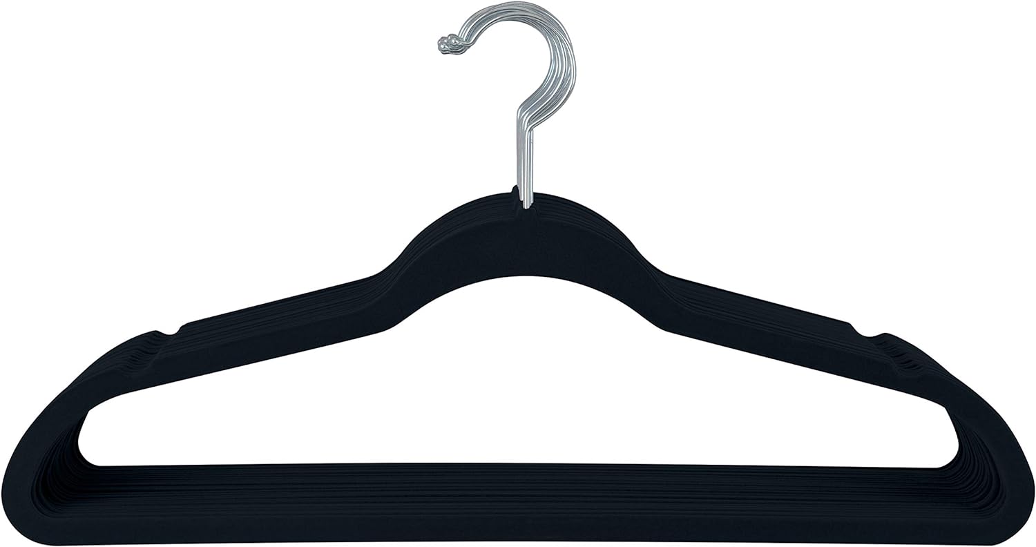 Simplify 10 Super Slim Velvet Huggable Hangers in Black