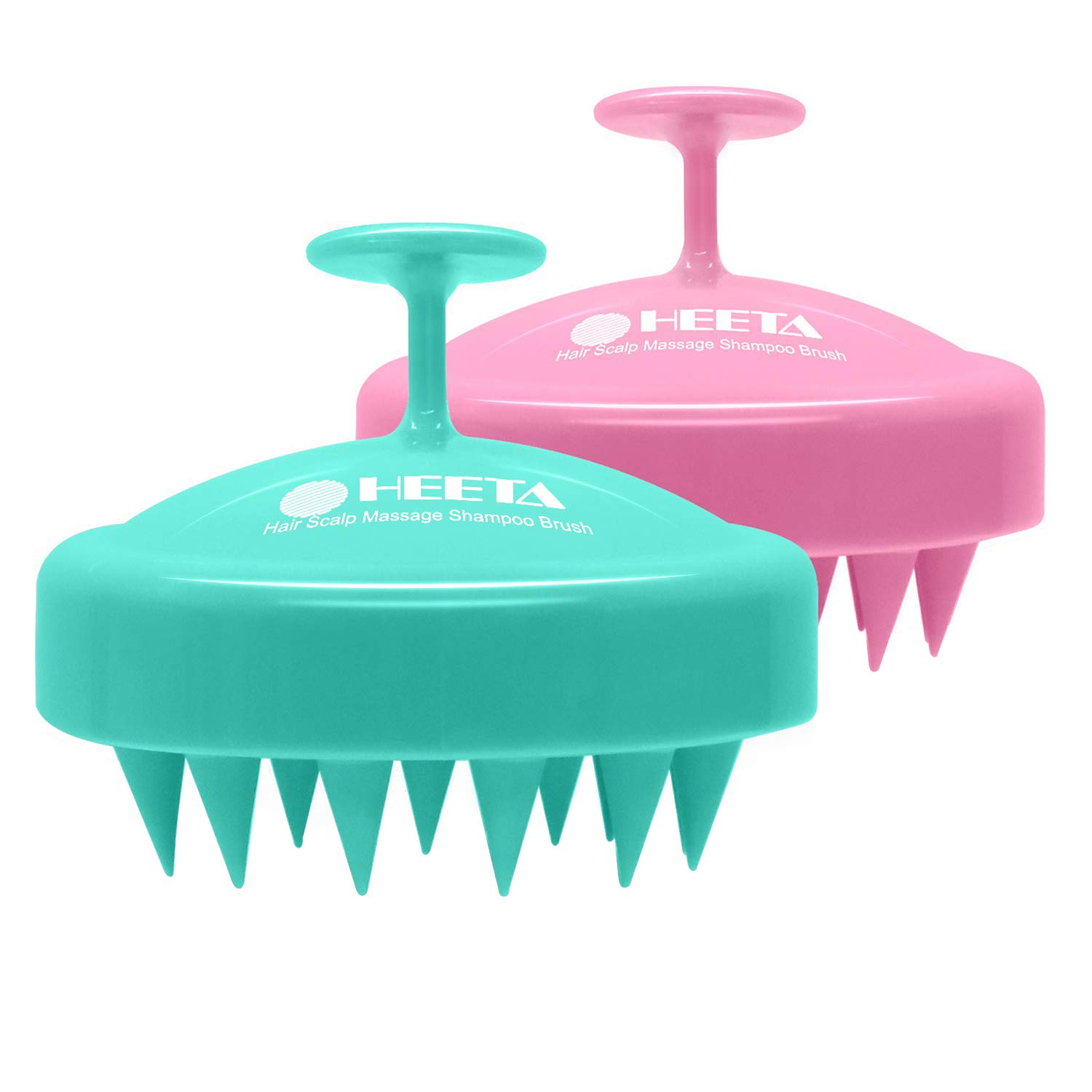 HEETA 2 Pack Hair Scalp Massager Shampoo Brush for Hair Growth, Hair Scalp Scrubber with Soft Silicone, Wet and Dry Hair Detangler (Pink & Green)