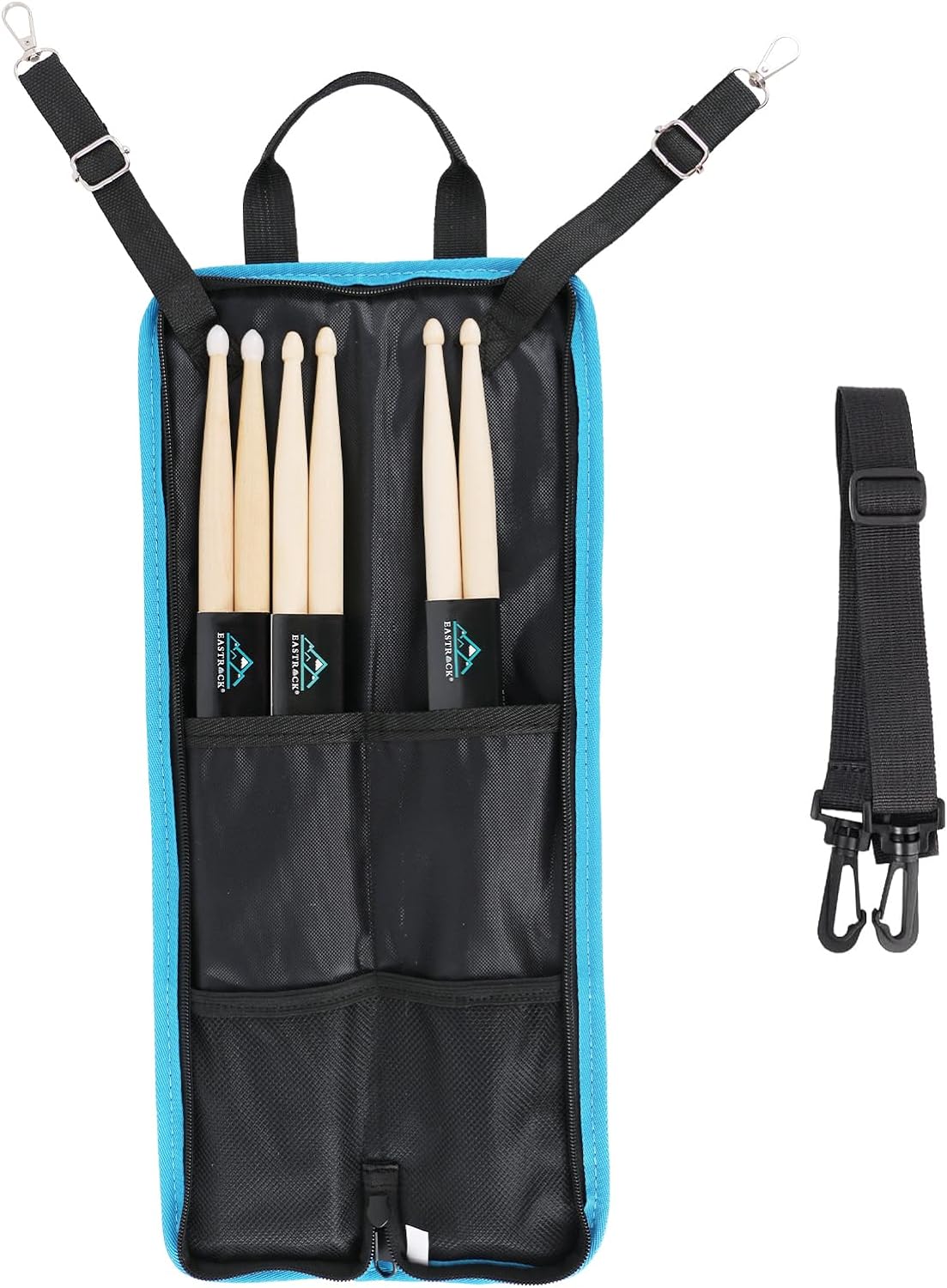 EASTROCK Drum Sticks Bag with 3 Pair Drumsticks, Drumstick Bag Drum Sticks Holder with Floor Tom Hook, Carrying Strap (Black)