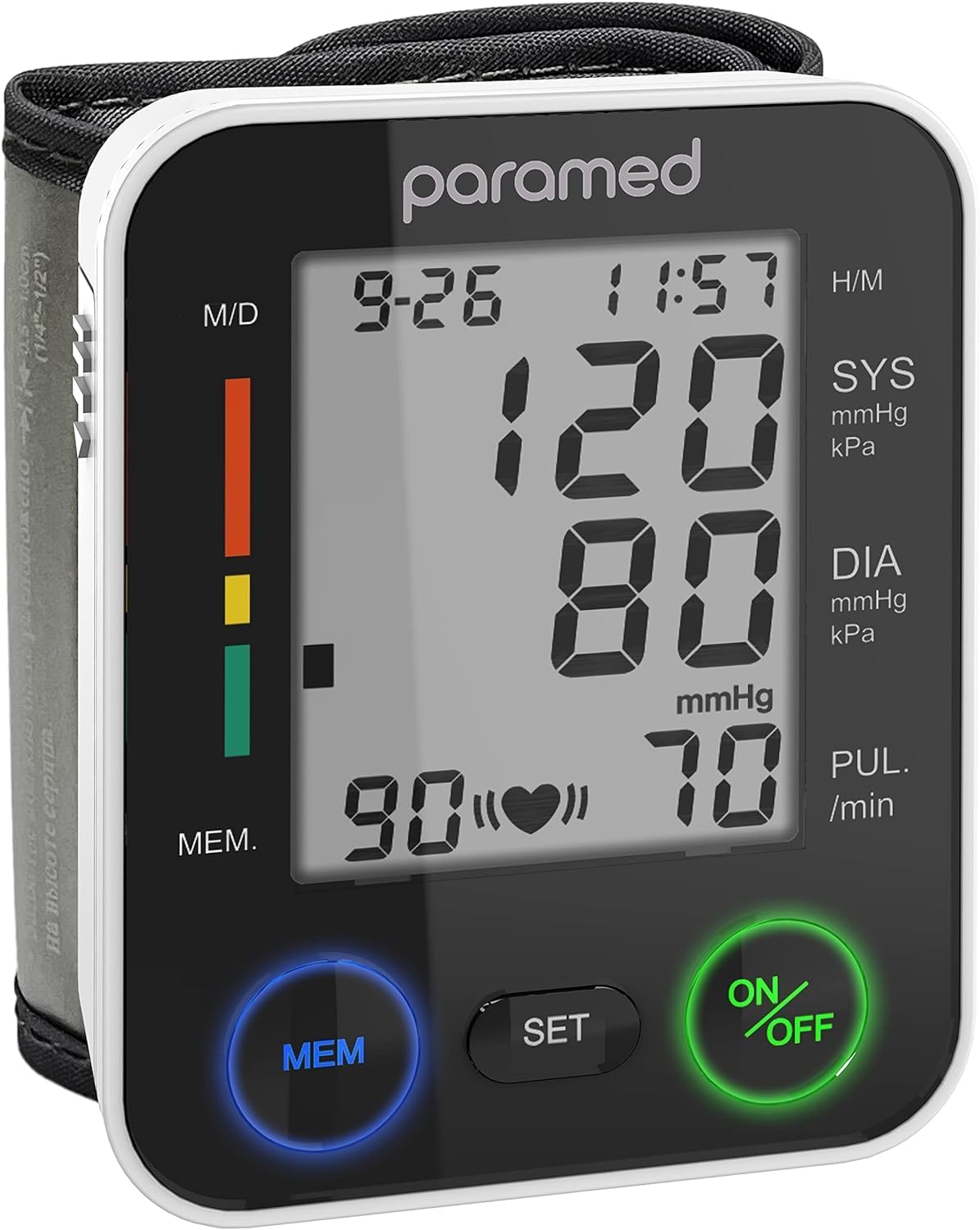 PARAMED Automatic Wrist Blood Pressure Monitor: Blood-Pressure Kit of Bp Cuff + 2AAA and Carrying case - Irregular Heartbeat Detector & 90 Readings Memory Function & Large Display