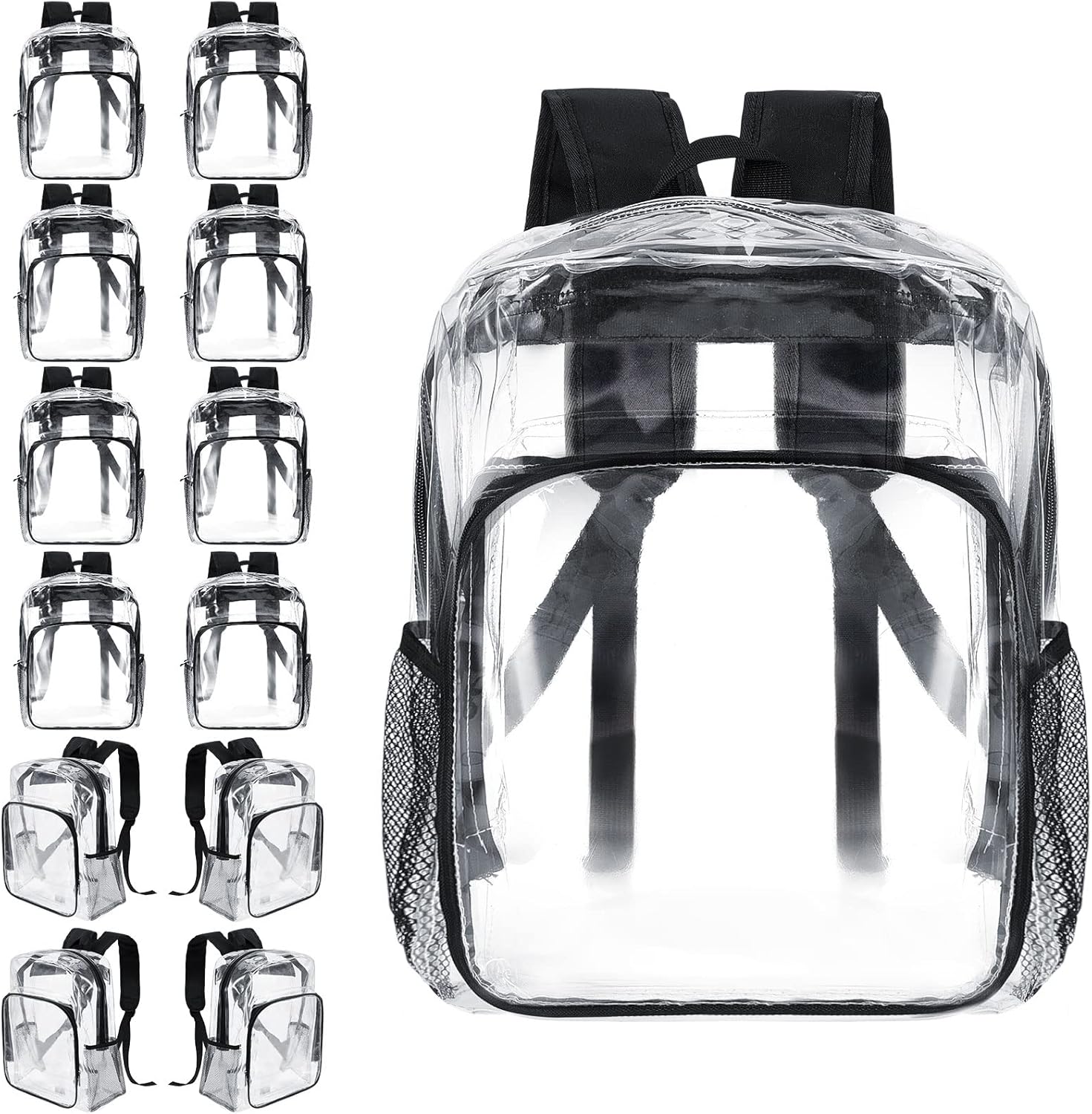 12 Pcs Clear Backpack Heavy Duty Clear Bookbags Clear Backpack Stadium Approved 17 Transparent See Through Backpacks for Stadium, Concert, Sports, Work, School, Security