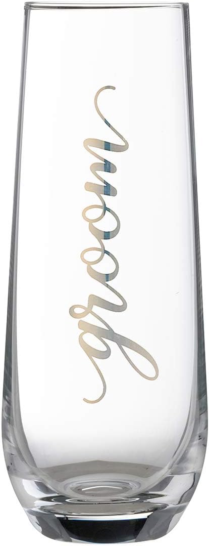 Lillian Rose Gold Groom Stemless Champagne Glass, 8oz, Clear