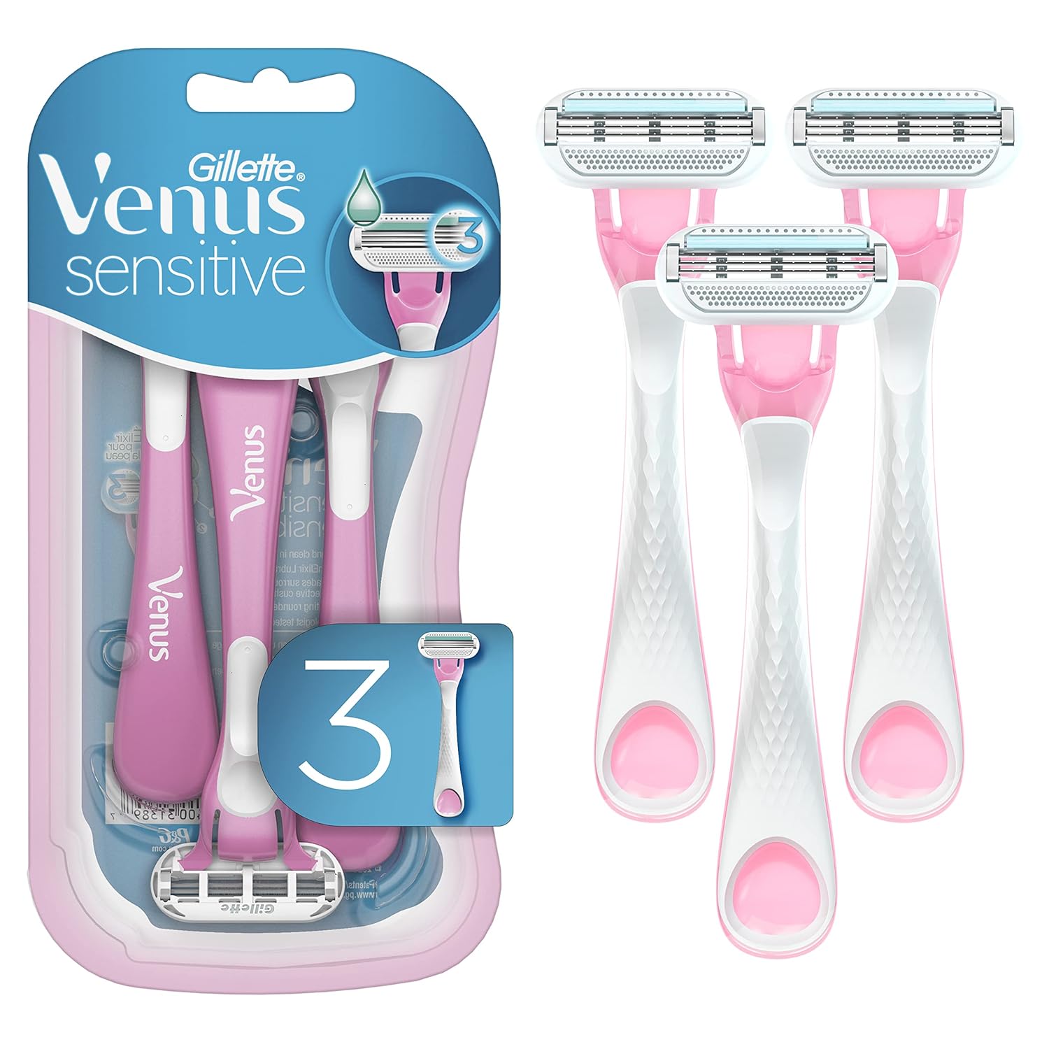 Gillette Venus Sensitive Women' Disposable Razors - Single Package of 3 Razors (Packaging May Vary)