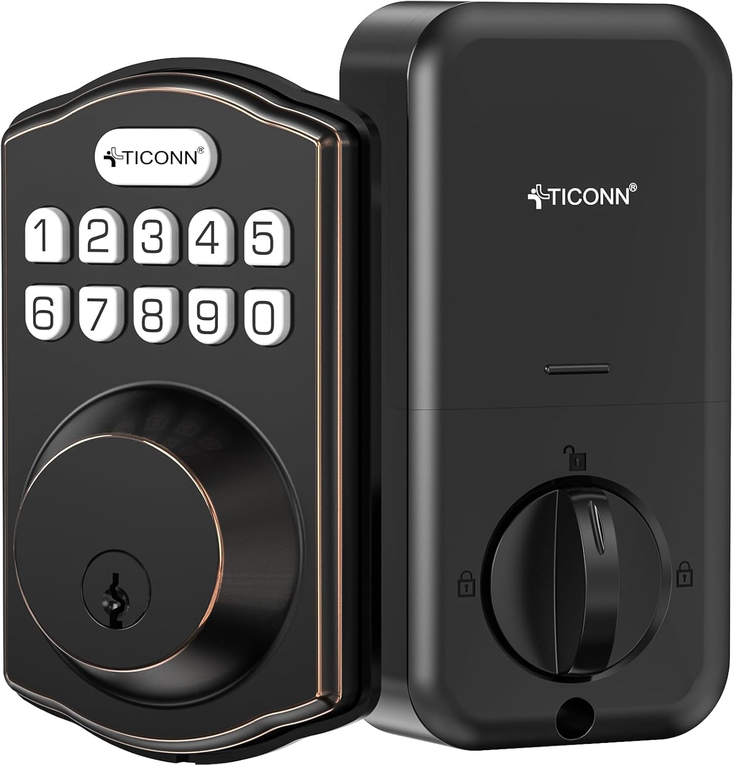 TICONN Keyless Deadbolt Entry Door Lock, Keypad Locks for Front Door with Passcode, Traditional Door Lock Security with Auto Lock and Spare Keys (Oil Rubbed Bronze)