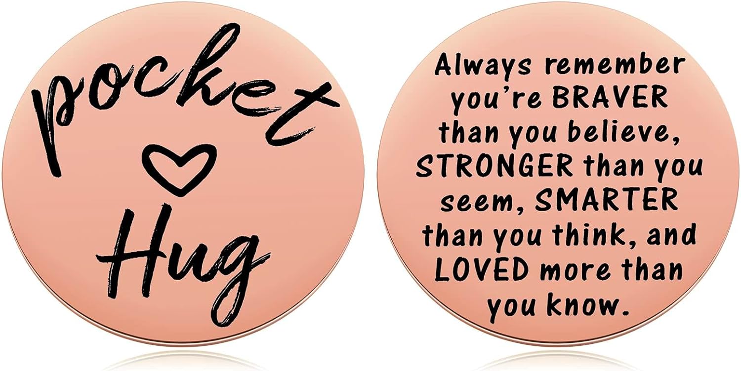 MIXJOY 2-Sided Pocket Hug Token - You are Braver Than You Believe Isolation Lockdown Social Distancing Love Gift Miss You Note, 1.5", Rose Gold