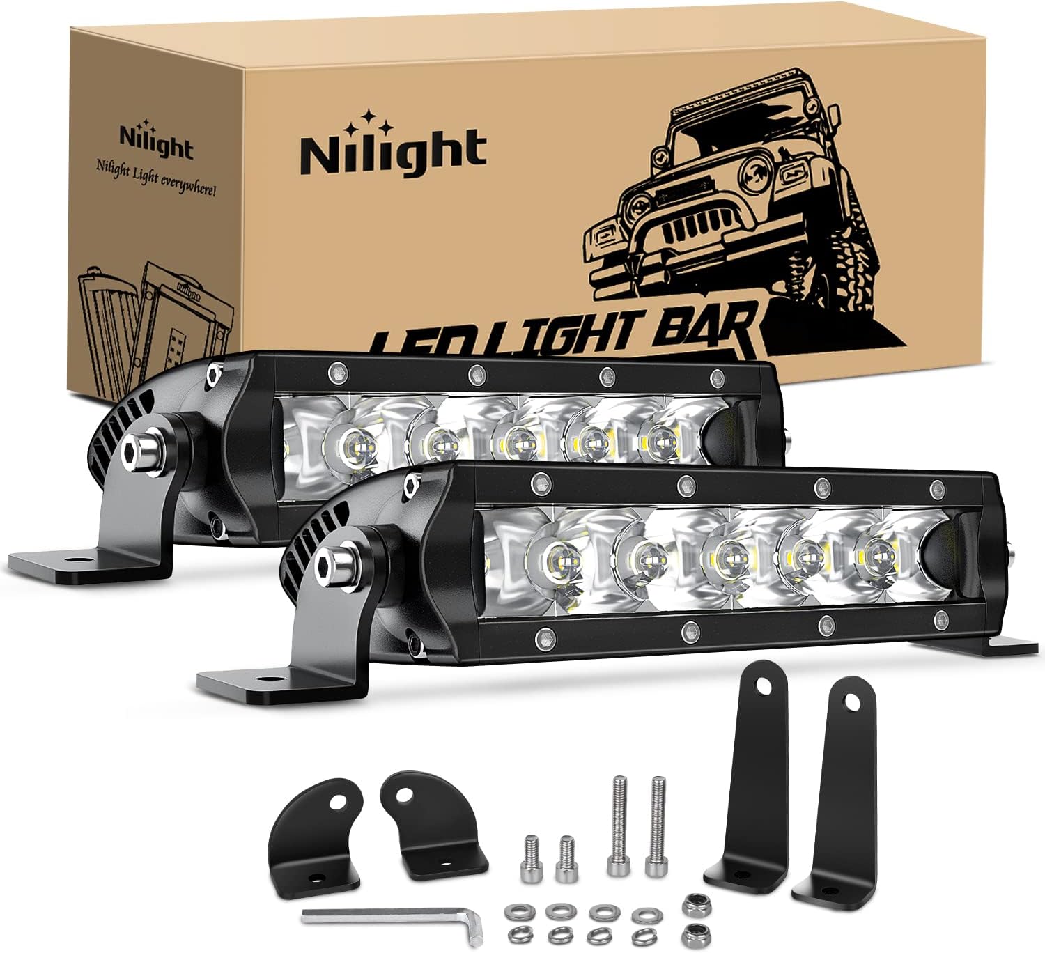 Nilight Led Light Bar Super Slim 2Pcs 7 Inch 30W Spot Driving Fog Light 3600LM Off Road Lights Light Pods for Trucks Pickup SUV ATV UTV Boat 4x4 Van Camper- 2 Style Mounting,2 Years Warranty