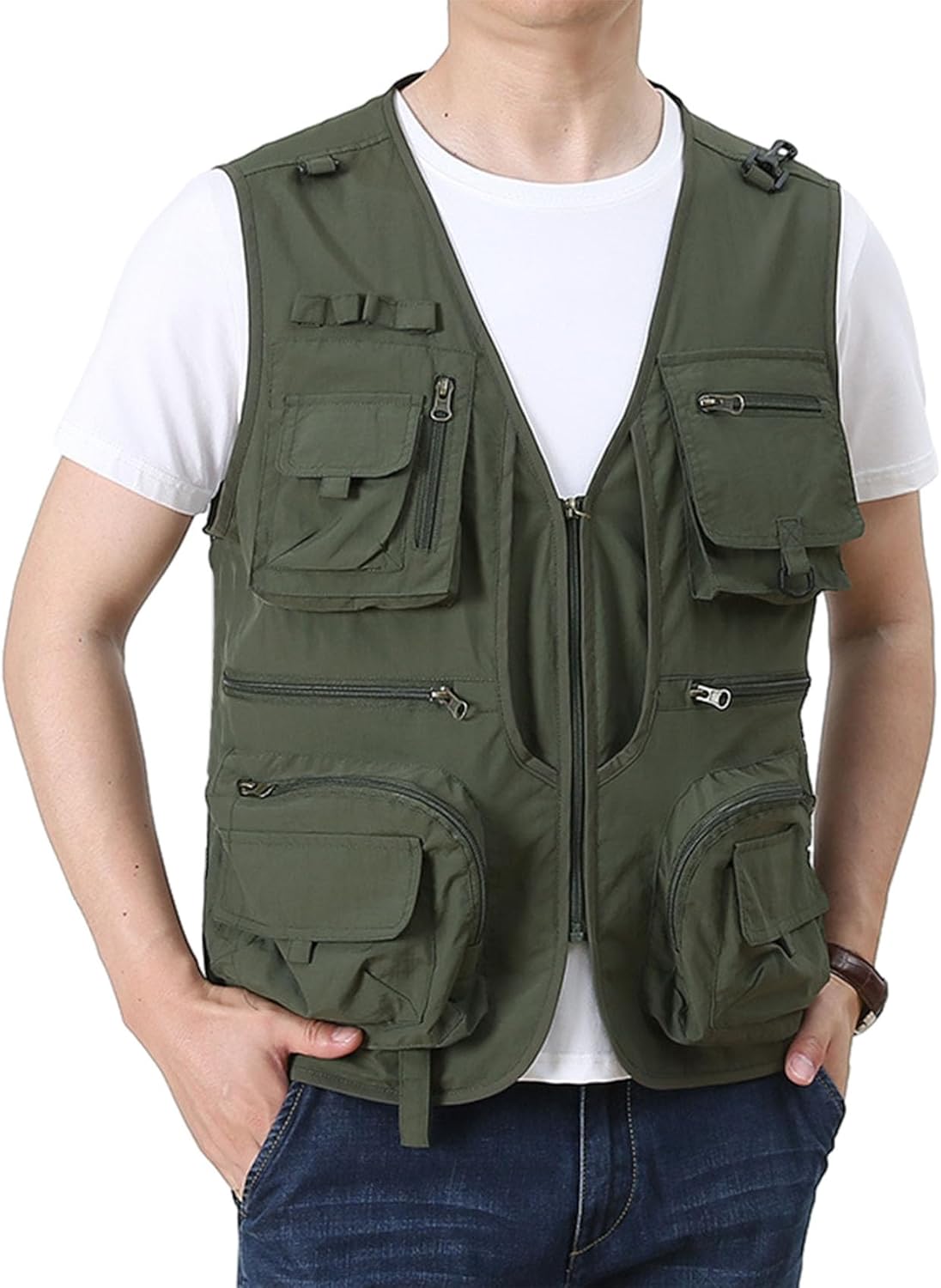 Flygo Men' Utility Cargo Vest Outdoor Fishing Safari Travel Work Photo Vest with Pockets