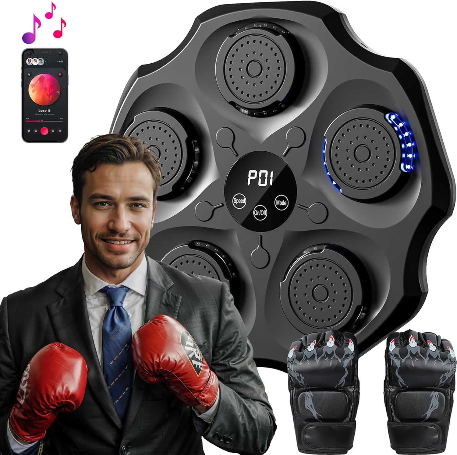 Music Boxing Machine, 2024 Smart Bluetooth Interactive Wall-Mounted Punching Trainer with Gloves, Home Workout & Agility Training Equipment for Kids and Adults