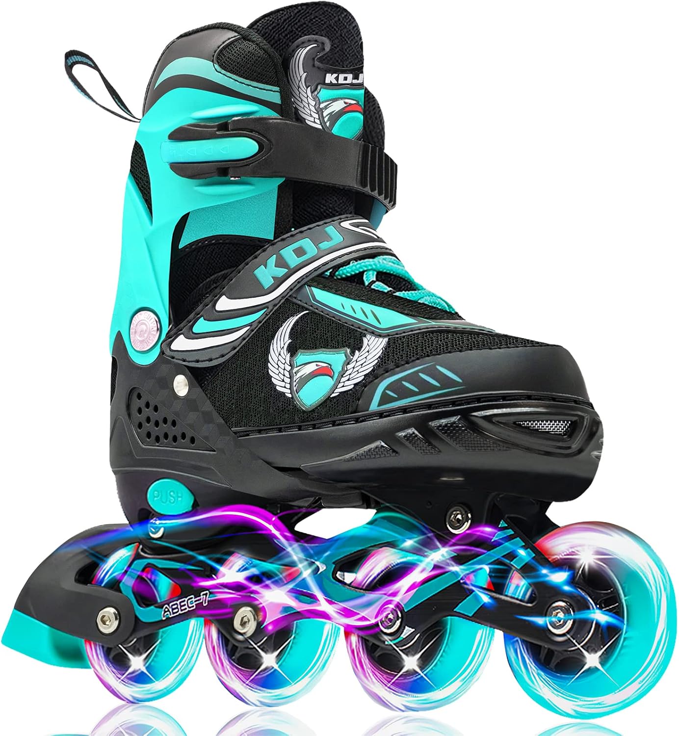 KDJ Inline Skates for Kids,Adjustable Roller Skates with 4 Illuminating Pu Wheels,Outdoors Indoors Roller Skates for Boys Girls Beginners