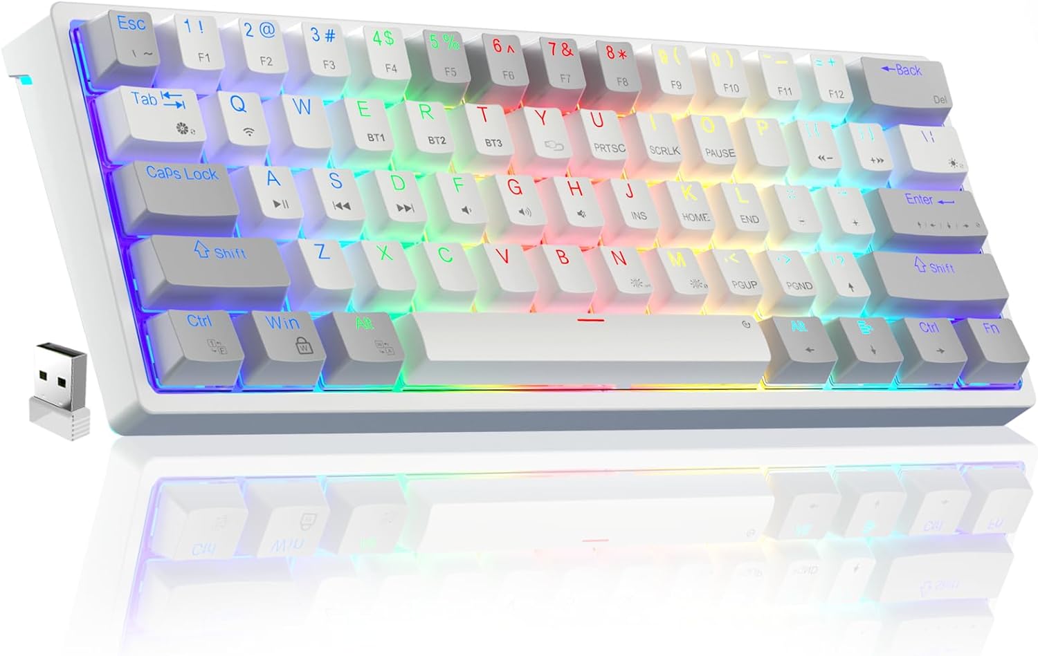 SK961 RGB Wireless 60 Percent Keyboard Supports Triple Mode Connection(BT5.0 2.4GHz Type C Wired),Hot Swappable Gaming Keyboard 60% Percent Keyboard with Customizable Software,Brown Switch