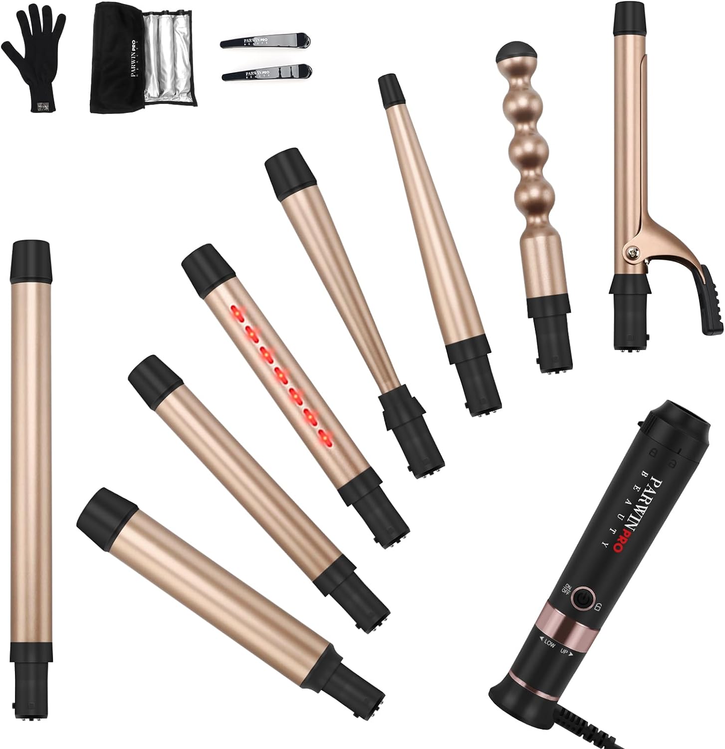 Curling Iron Wand Set, Infrared 8 in 1 Ceramic Barrel Interchangeable Include 3/4in with Clips, 1in, 1inch with Infrared, 1 1/4inch, 1-1/2in, 1/2-1in, 1in Bubble Wand, 1inch Extended Long Wand