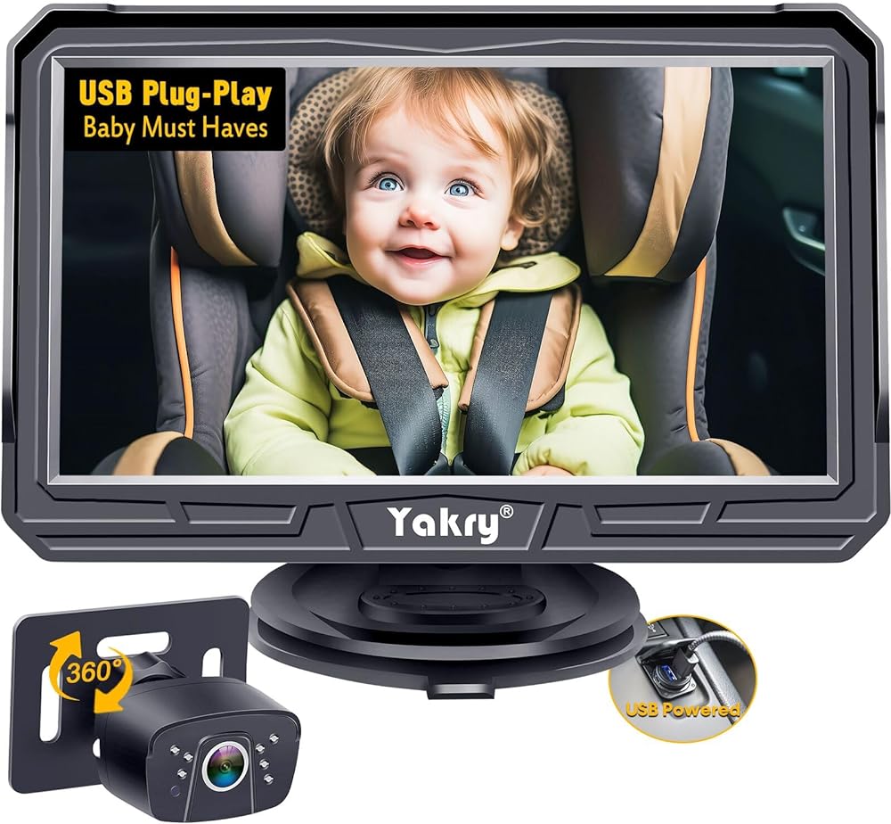 Yakry Baby Car Camera Gifts USB: HD 1080P Eye Protection Plug and Play 360 Rotation 3 Mins Easy Install Backseat Camera 2 Kids 170 Wide View Carseat Camera Baby Car Monitor Y60