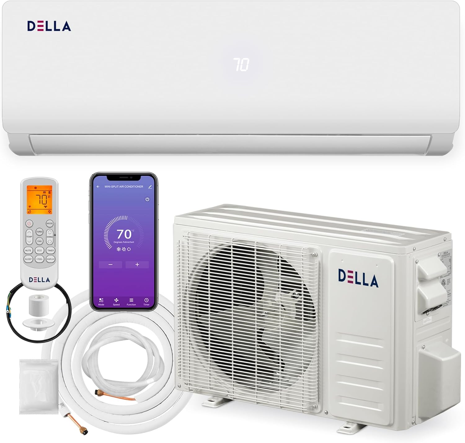 DELLA 36000 BTU Wifi Enabled 19 SEER2 Cools Up to 2500 Sq.Ft Energy Efficient Mini Split Air Conditioner & Heater Ductless Inverter System with 3 Ton Heat Pump Pre-Charged and 16.4ft Installation Kits