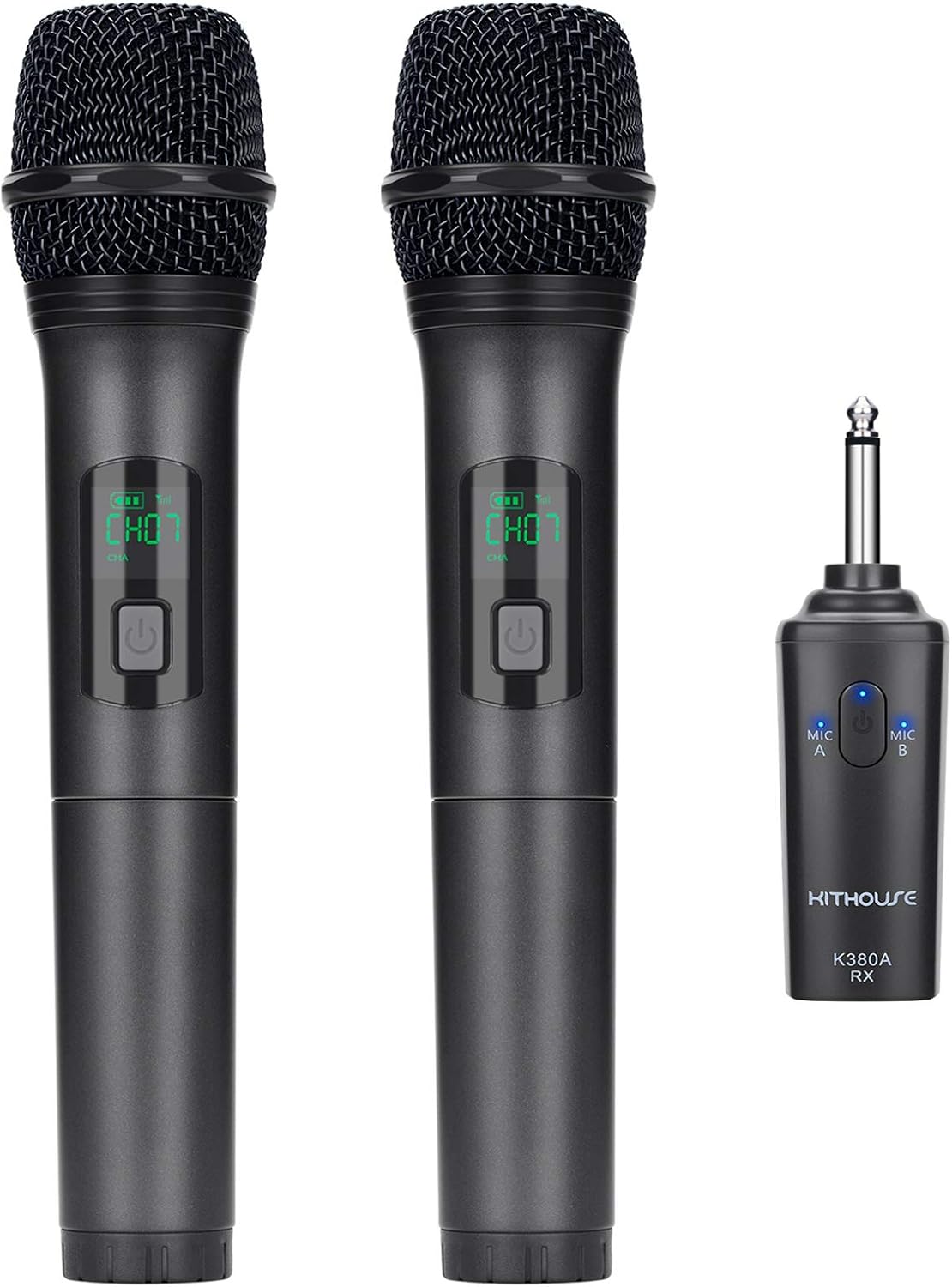 K380A Wireless Microphone Karaoke Microphone Wireless Mic Dual with Rechargeable Bluetooth Receiver System Set - UHF Handheld Cordless Microphone for Singing Speech Church(Elegant Black)