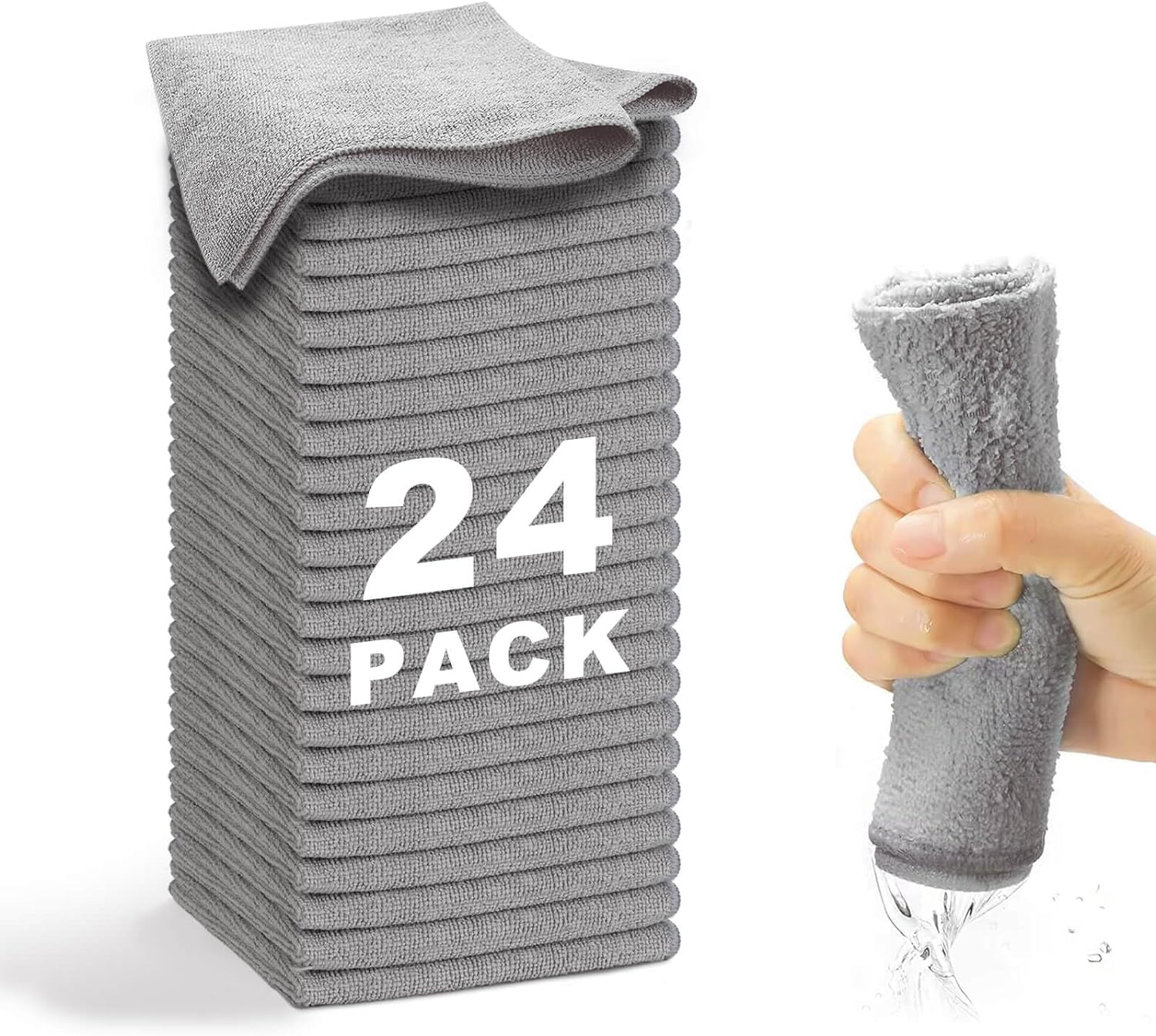 Microfiber Cleaning Cloth Grey-24Pcs (13x13 inch) 2100 Series Ultra Soft Highly Absorbent Rags for Cleaning, Reusable and Lint Free Cleaning Towels for Housekeeping-Machine Wash (Gray)