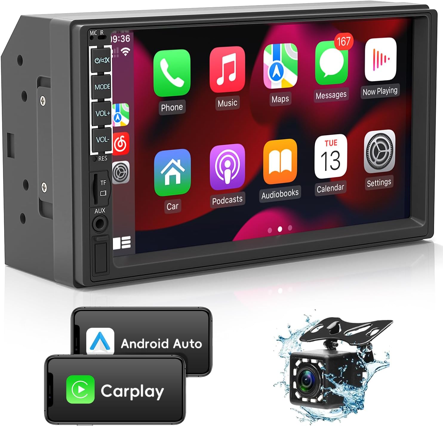 Leadfan Double Din Car Stereo with Apple Carplay and Android Auto, 7 Inch HD Touchscreen Car Audio Receivers Car Stereo with Bluetooth, Voice Control, MirrorLink, Camera, FM Radio/USB/TF/AUX/Subwoofer