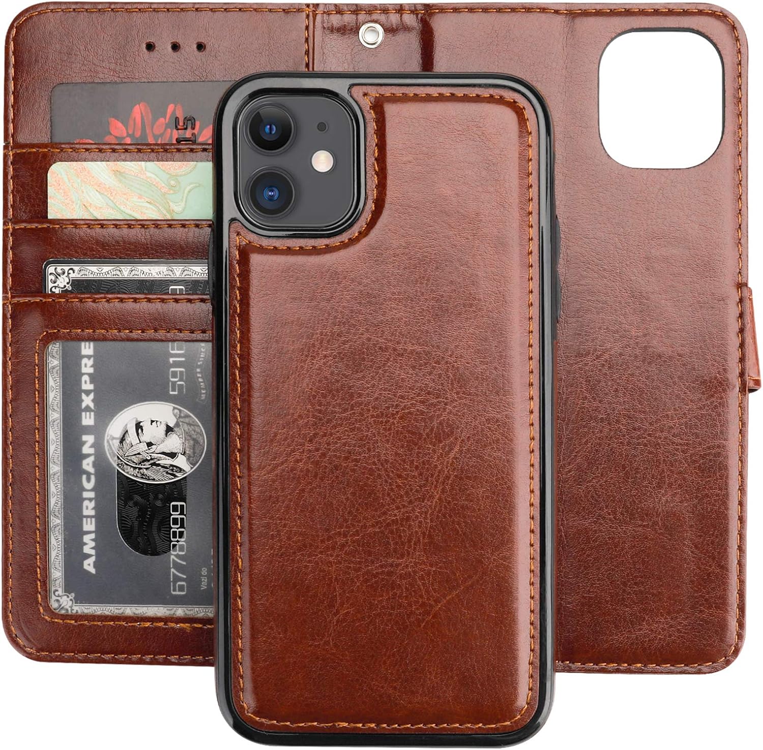 Bocasal iPhone 11 Wallet Case with Card Holder PU Leather Magnetic Detachable Kickstand Shockproof Wrist Strap Removable Flip Cover for iPhone 11 6.1 inch (Brown)