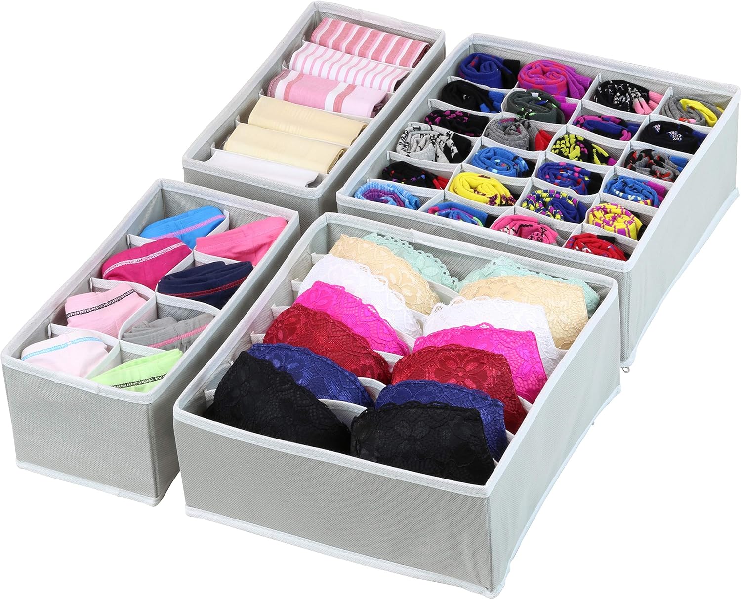 Simple Houseware Closet Underwear Organizer Drawer Divider 4 Set, Gray