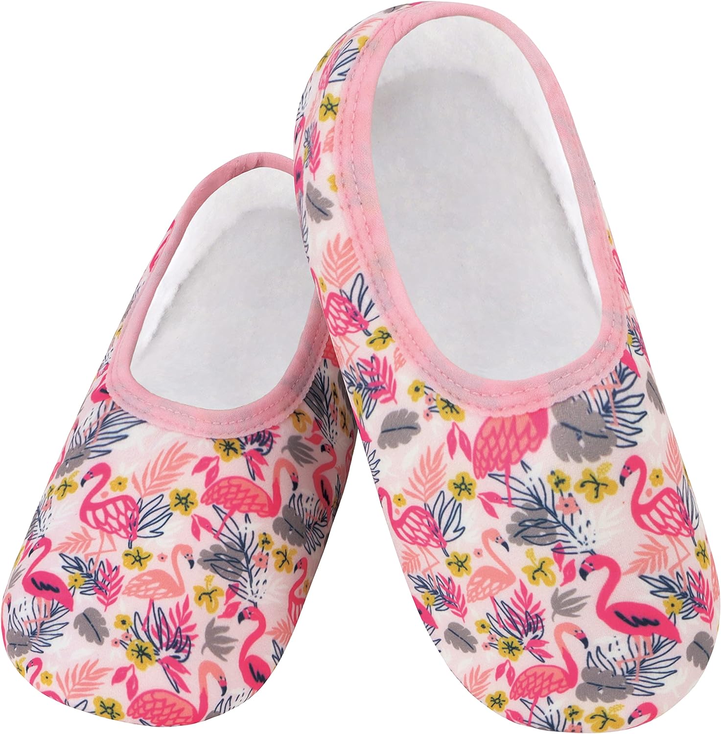 Snoozies Skinnies Slipper Socks  Cozy, Foldable Slippers for Women, Non Slip Socks for Travel & Indoors - Flamingos