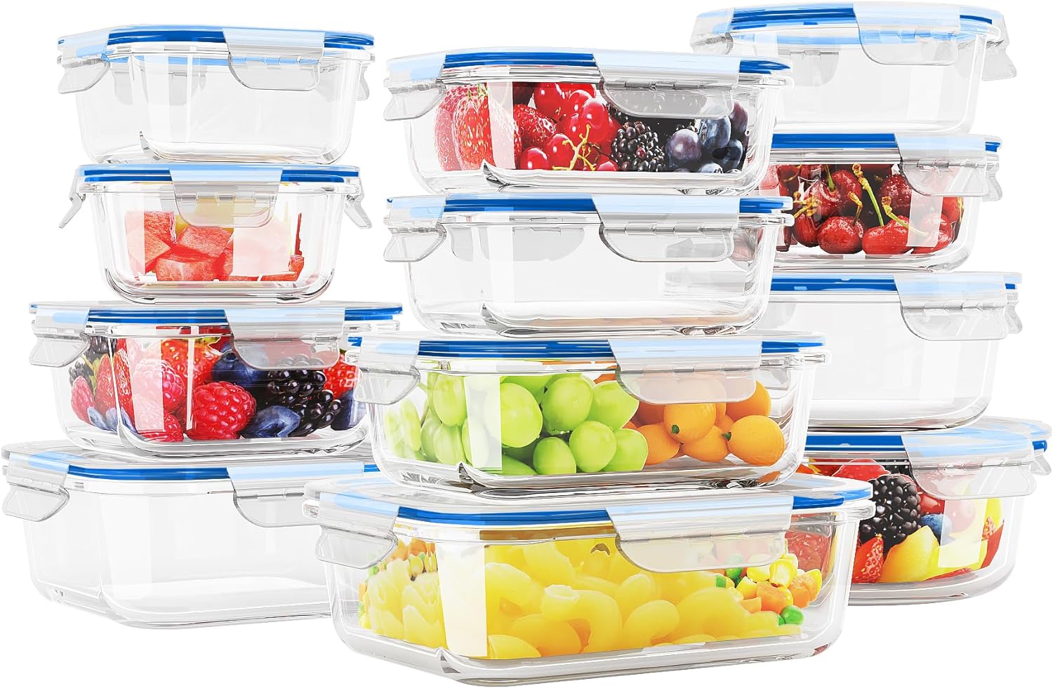 12 Sets Glass Food Storage Containers with Lids, Glass Meal Prep Containers, Airtight Glass Bento Boxes, BPA Free & Leak Proof, Pantry Kitchen Storage(12 lids & 12 Containers) - Deep Blue