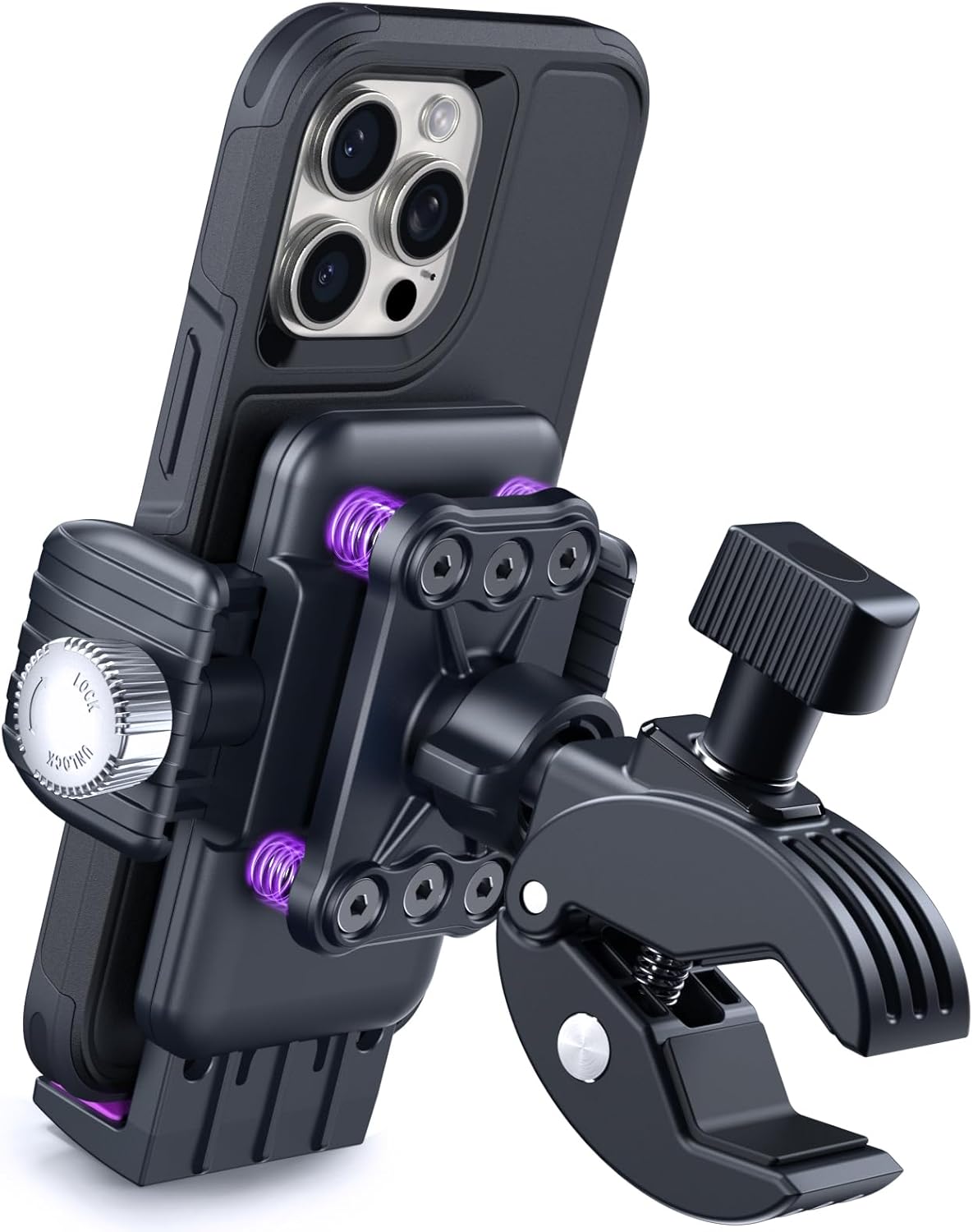 ORNARTO Motorcycle Bike Phone Holder Mount,2024 Upgrade Vibration Dampener Anti-Shake,Premium Simplicity 360 Rotatable Bicycle Phone Holder for Scooter,ATV,UTV,Fit for All Phones-Purple