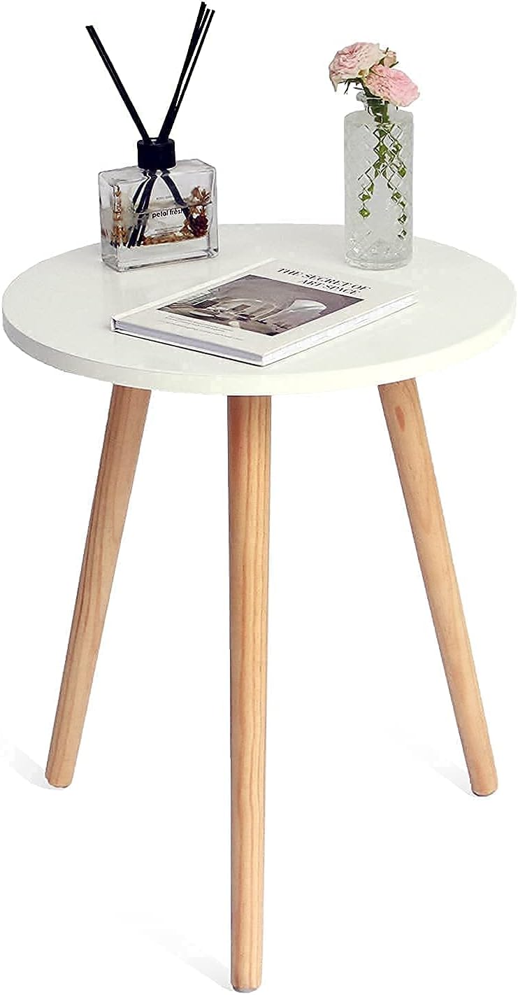 AWASEN Round Side/ End Table, Accent Nightstand Modern for Living Room Bedroom Office Small Spaces, 16''D x 19.5''H (White)