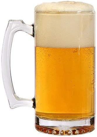 Large Glass Beer Mug Freezer Safe, Heavy Beer Stein with Handle & 2 Stainless Steel Ice Cubes Set for Men, 26 oz Mug