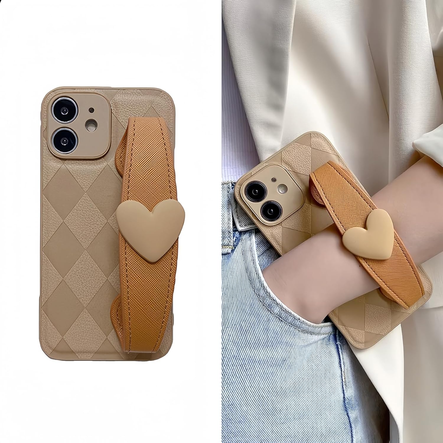 Weycolor for for iPhone 12 Case, Lovely Wrist Strap Slim PU Leather Cute Lanyard Women Phone Case for iPhone 12,Brown