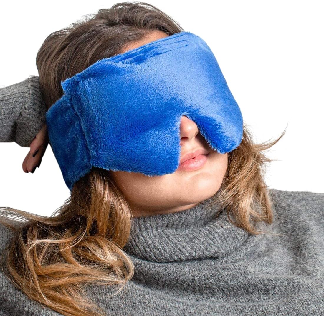 Microwavable Heated/Iced Eyes Sleep Mask. Perfect for Migraines, Headache, Stress, Dry Eyes, Sinus Pressure Relief and Relaxation- Blue