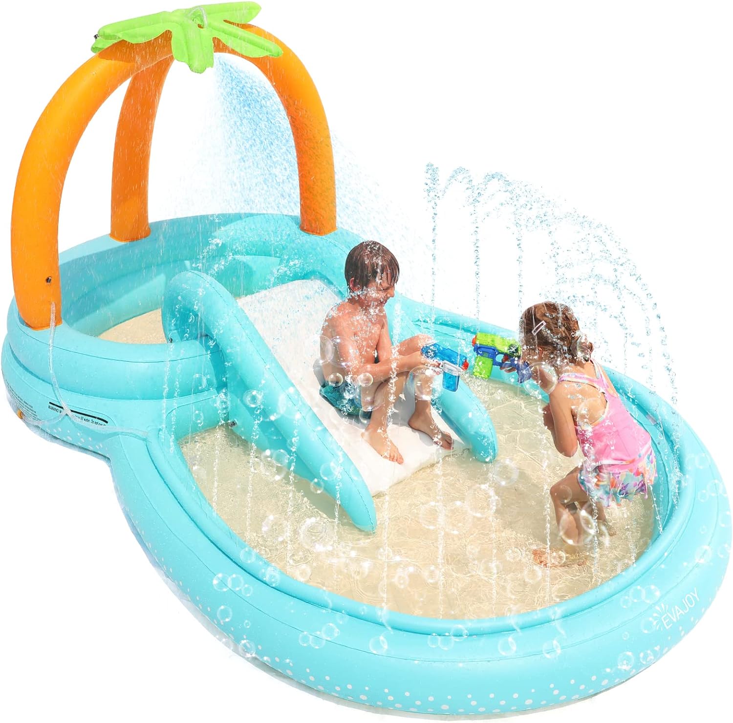 Kiddie Pool, Evajoy Inflatable Play Center Kids Pool with Slide, Water Sprayers Thickened Wear-Resistant Full-Sized Swimming Pool for Kids Toddler Children, Garden Backyard & Indoor Use 110��x71��x53��