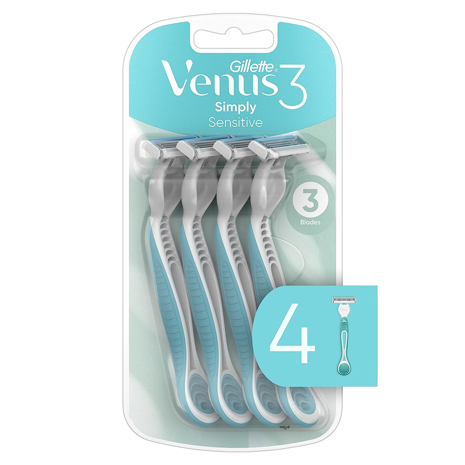 Gillette Venus Simply 3 Sensitive Women' Disposable Razors, Pack of 1 with 4 razors