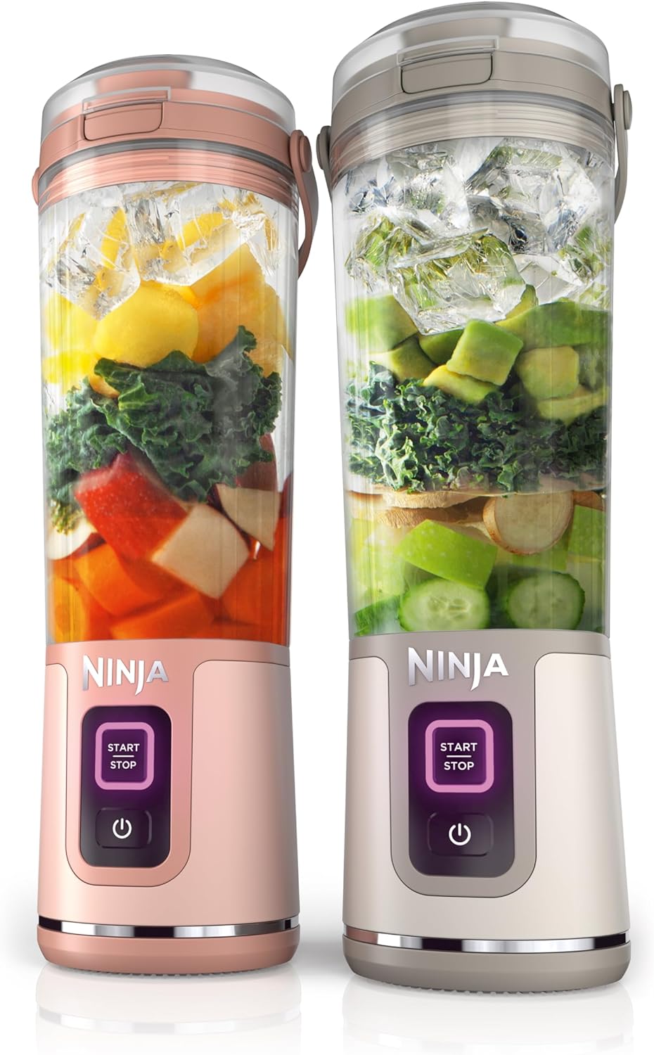 Ninja BC155PS Blast Two-Pack Portable Blender, Cordless, 18oz. Vessel, Personal Blender for Shakes & Smoothies, Leakproof Lid & Sip Spout, USB-C Cord, Dishwasher Safe Parts, BPA Free, Peach & Stone