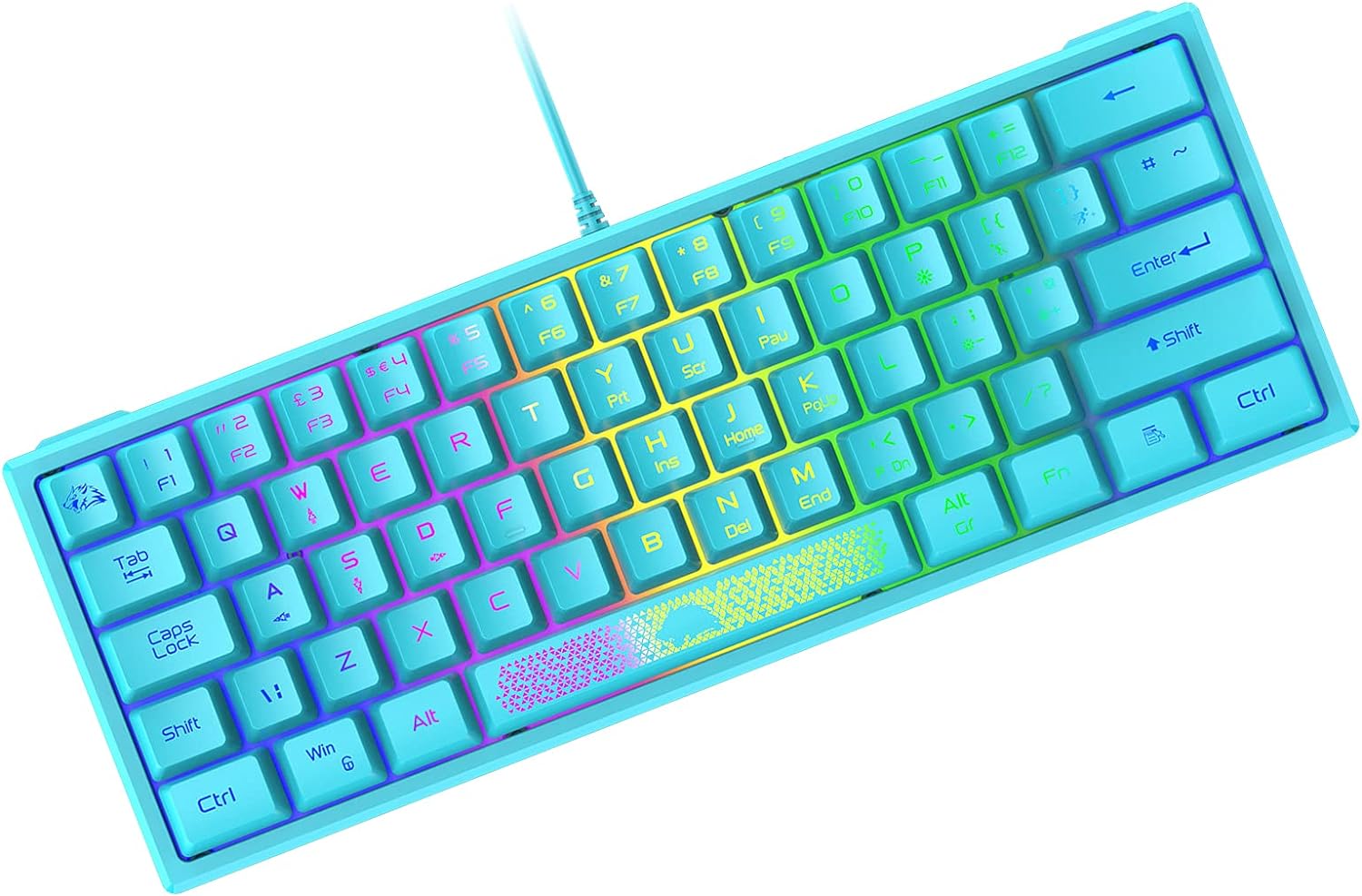 ZIYOU LANG K61 60% Gaming Keyboard Mini Portable with Rainbow RGB Backlit Ergonomic 62Key Layout 19Key Anti-ghosting Mechanical Feel Waterproof USB Wired for PC Mac Windows Gamer Laptop Typists(Blue)