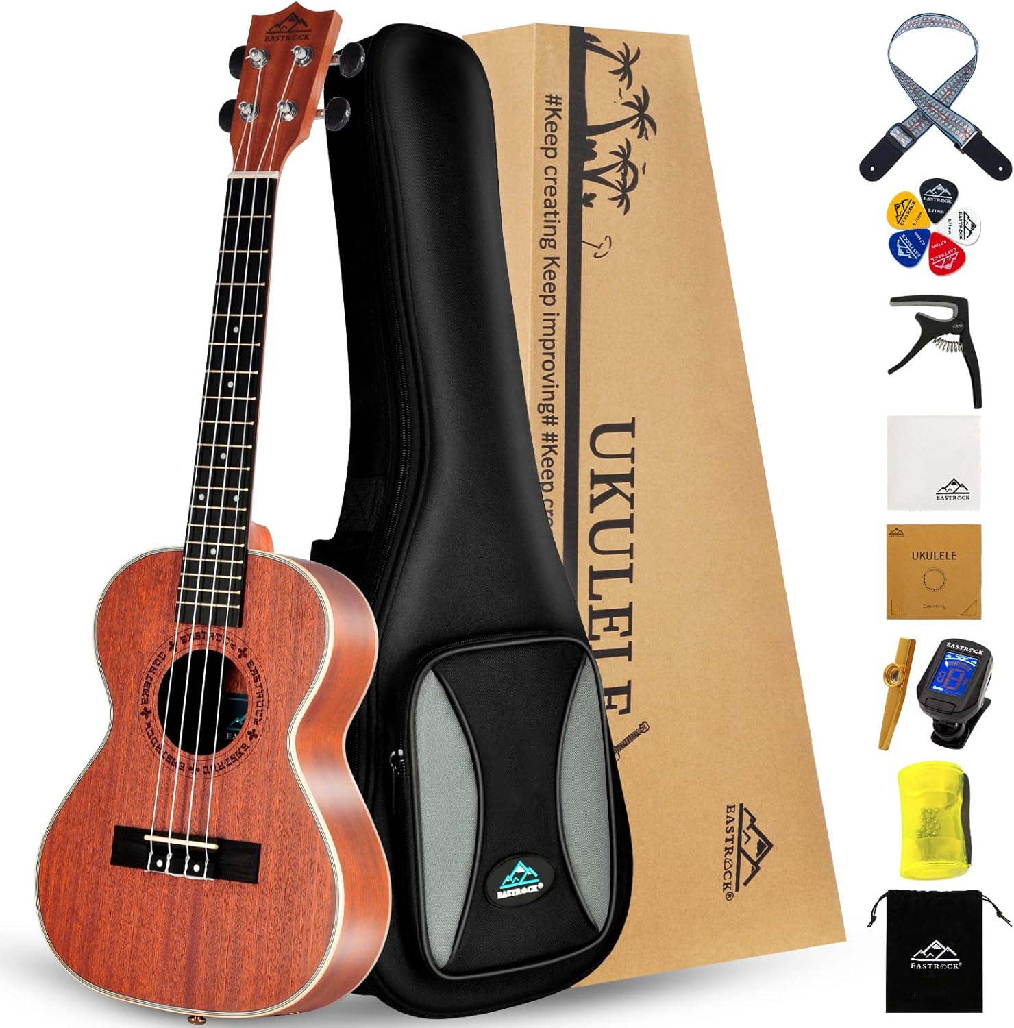 EASTROCK Tenor Ukelele Sapele Beginner 26 inch Ukulele Big Package Kit. Ukulele Ukalalee Suitable for adults, Beginners. (26-Sapele)