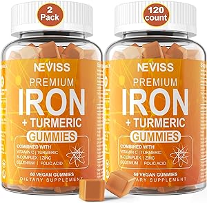 Iron Supplement for Women Men, 25mg Carbonyl Iron Gummies w/ Turmeric 600mg,98% High Purity,70% Bioabsorption,High Potency Gentle Vegan Iron w/ Vitamin C,B12,Folate for Iron Deficiency & Anemia, 2Pack