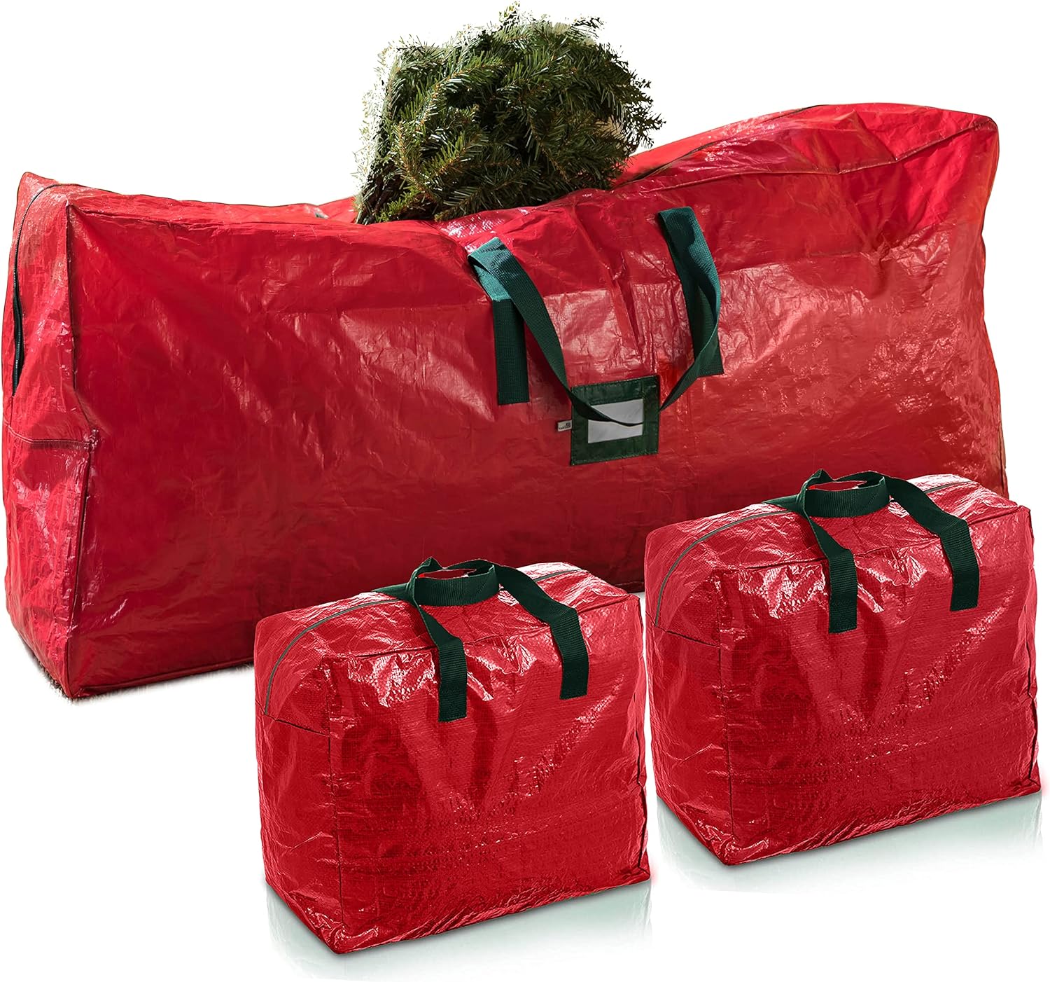 Zober Christmas Tree Storage Bag W/ 2 Garland Bags - Plastic Christmas Tree Storage Box for Trees Up to 9 Ft - Dual Zipper, Strong Durable Handles - Red