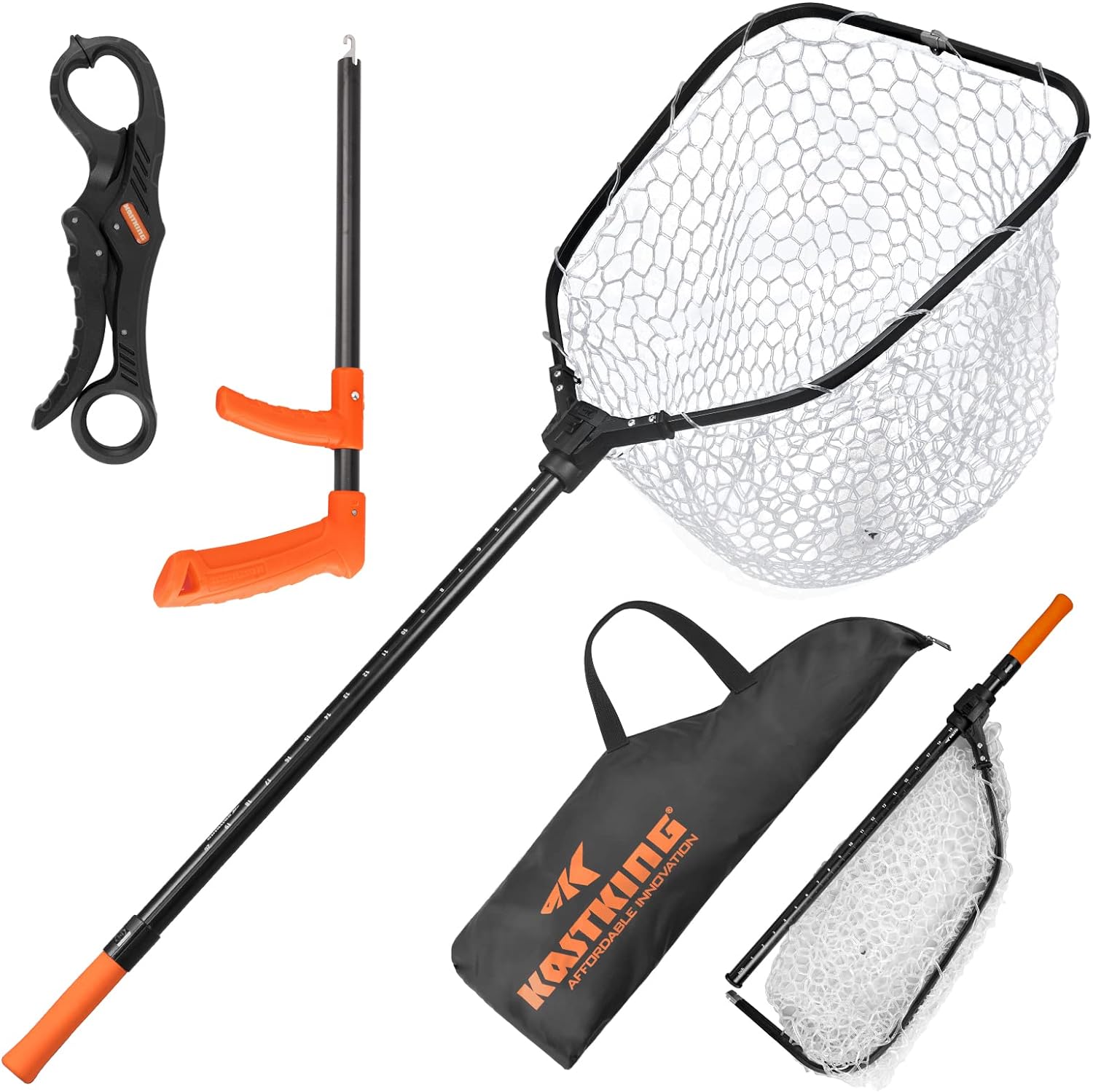 KastKing Brutus Fishing Net, Foldable Extendable Fish Landing Net, Lightweight & Portable Fishing Net with Soft EVA Foam Handle, Holds up to 44lbs/20KG, Fish-Friendly Mesh for a Safe Release