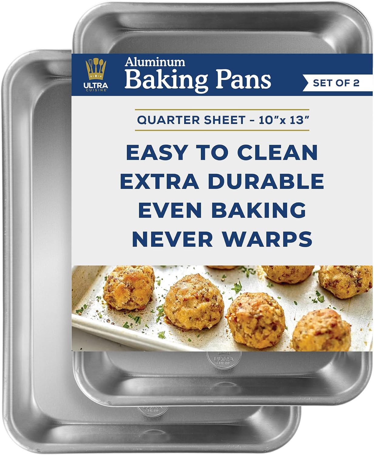 Professional Quarter Sheet Baking Pans - Aluminum Baking Sheet Set of 2 - Rimmed Cookie Sheets for Baking & Roasting, Durable, Oven-Safe, Non-Toxic, Easy Clean - Commercial Quality 9x13 Baking Sheets