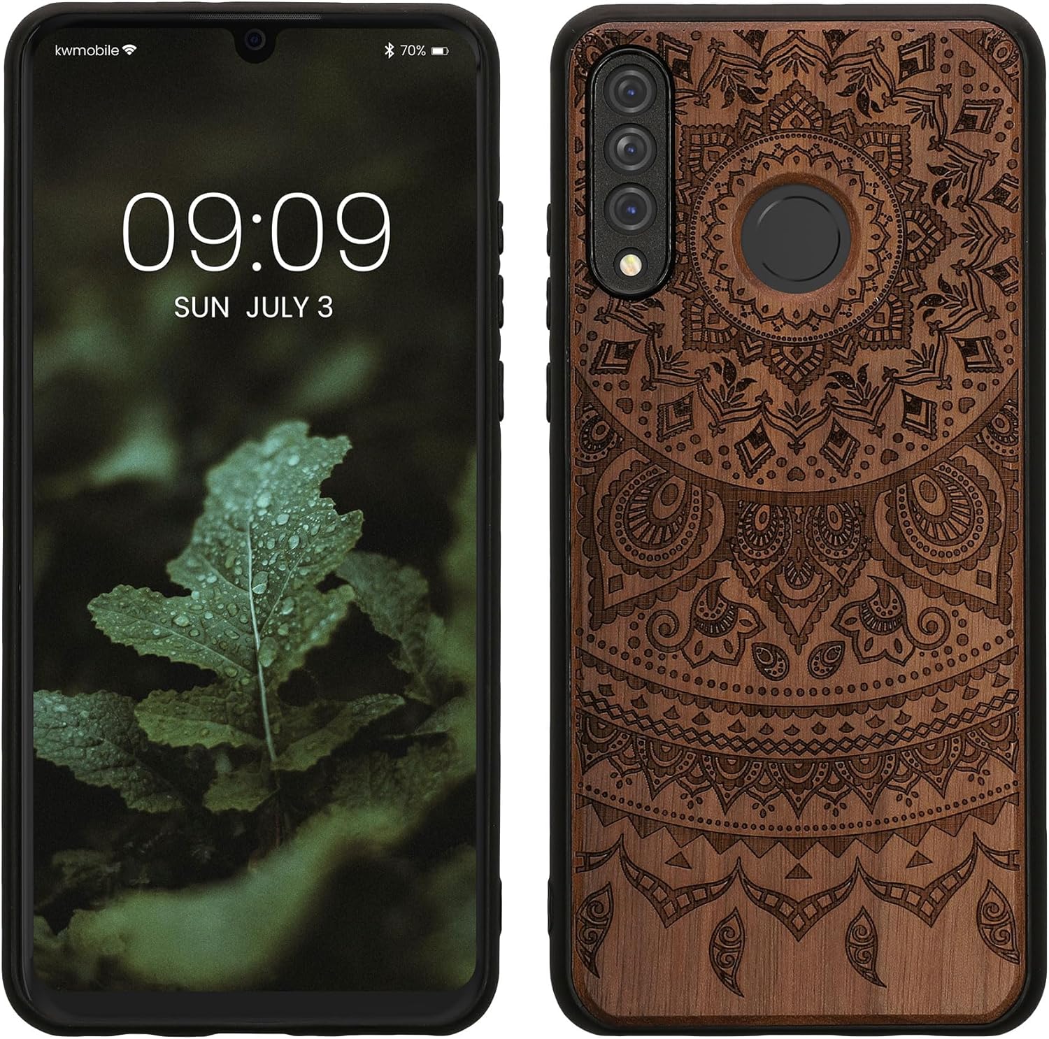 kwmobile Wood Case Compatible with Huawei P30 Lite Case - Cover - Indian Sun Dark Brown