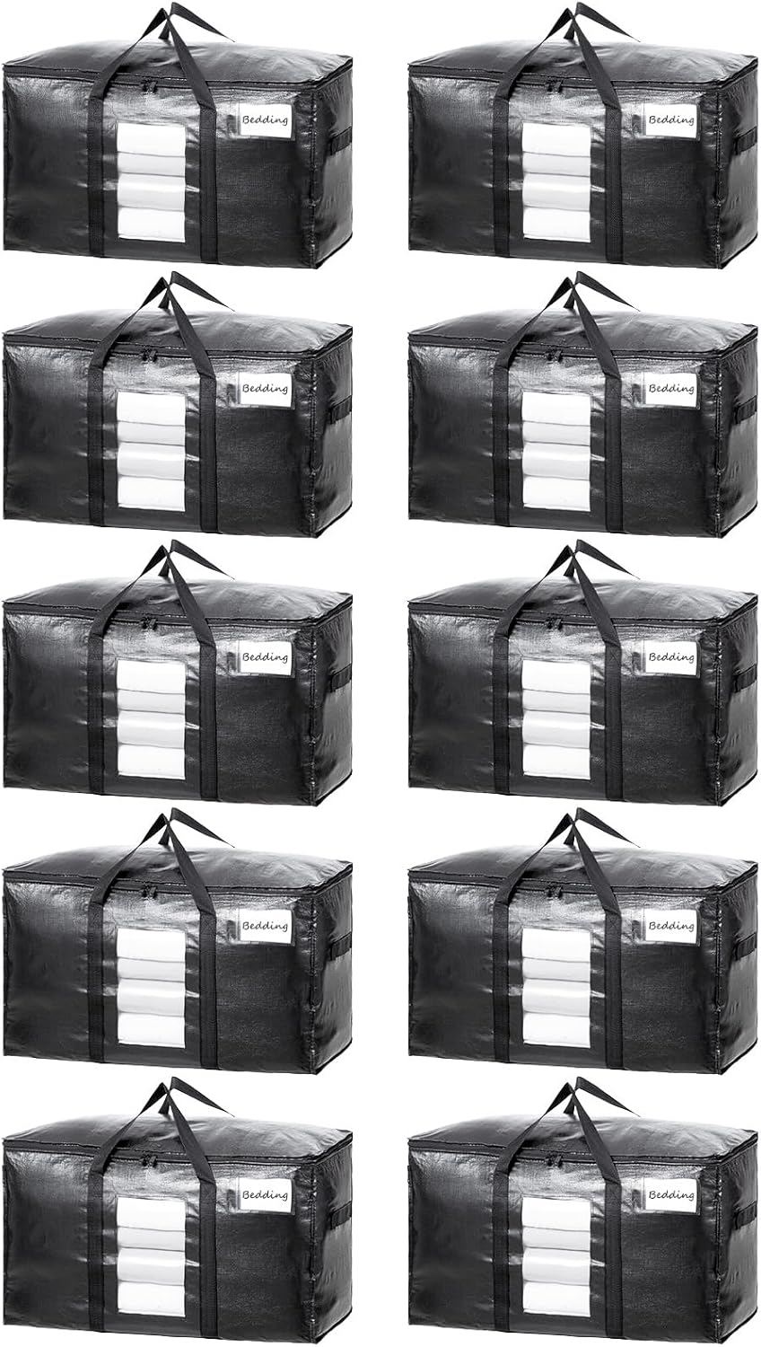 TAILI Extra Large Moving Bags, 10 Pack Black Heavy Duty Totes For Storage, Wrap Around Handles, Storage Bags for Space Saving Moving Storage, Alternative to Moving Boxes