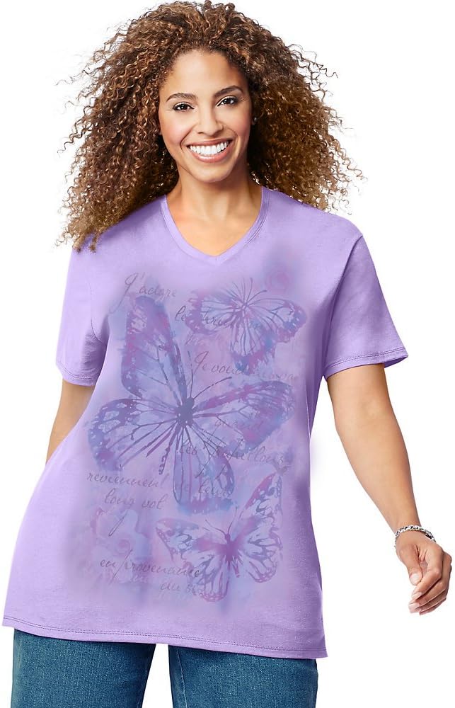 Just My Size Women's Size Plus Printed Short-Sleeve V-Neck T-Shirt Discontinued