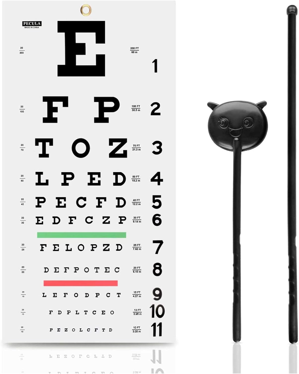 PECULA Eye Chart, Snellen Eye Chart, Wall Chart, Eye Charts With Hand Pointer And Eye Occluder For Eye Exams 20 feet 11 X 22 in