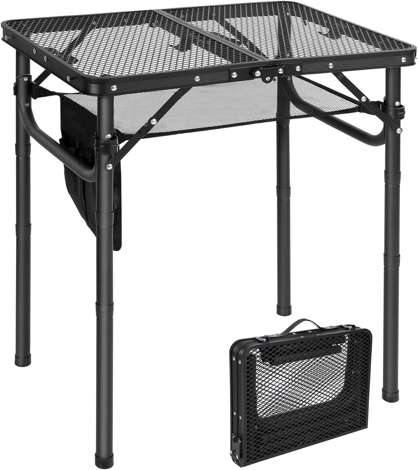 RedSwing Folding Grill Table, Lightweight Height Adjustable Aluminum Table with Mesh Desktop and Mesh Bag for Outdoor Camping Picnic BBQ, 2 Feet, Black