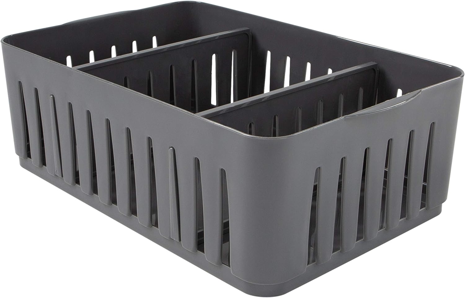 Simplify 3 Compartment Stackable Bin with Adjustable Dividers | Drawer Organizer | Storage Basket | Good for Office | Desk Supplies | Dorm | Bathroom | Accessories | Make Up | Grey