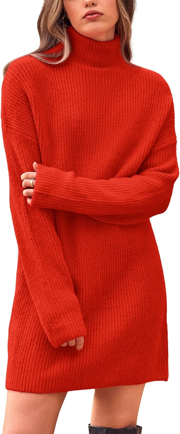 BTFBM Women' Long Sleeve Turtleneck Sweaters Soft Ribbed Knit Oversized 2024 Fall Winter Long Pullover Sweater Dress