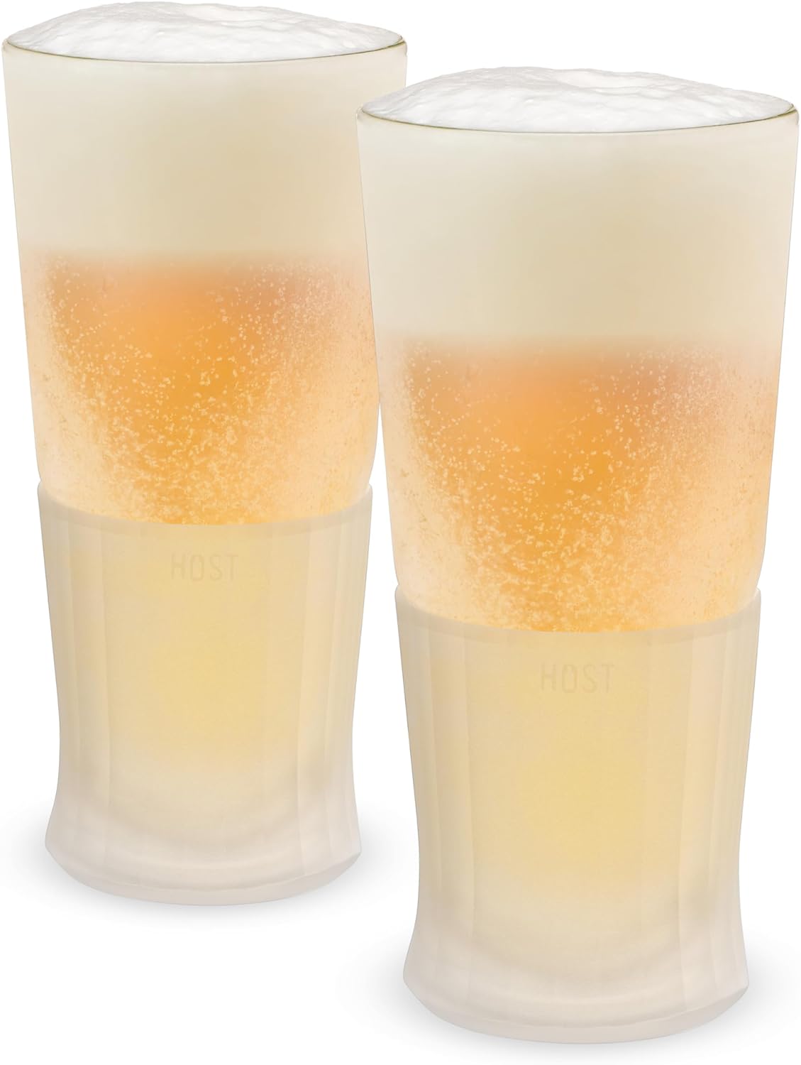 Host FREEZE Beer Glasses, Frozen Beer Mugs, Freezable Pint Glass Set, Insulated Beer Glass to Keep Your Drinks Cold, Double Walled Insulated Glasses, Tumbler for Iced Coffee, 16oz, Set of 2