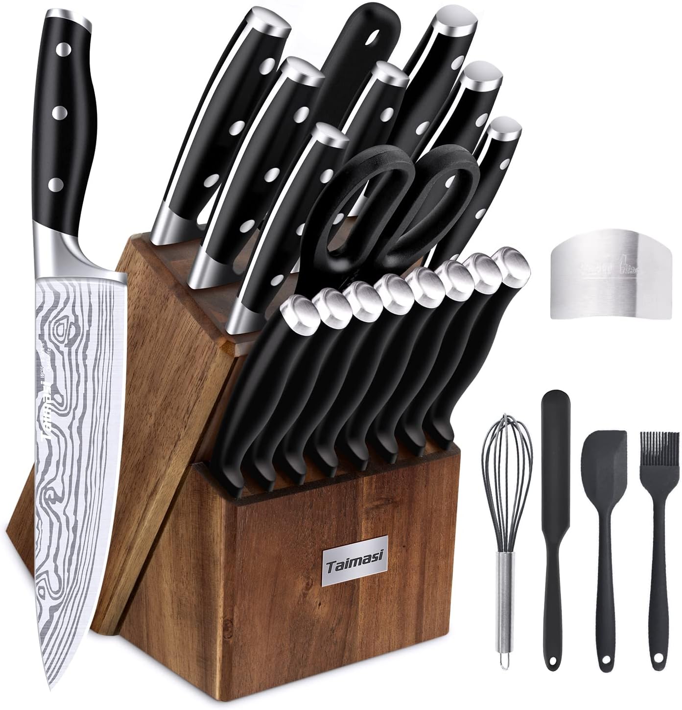 Knife set, 23 Pcs Kitchen Knife Set with Block and Sharpener Rod, High Carbon Stainless Steel Chef knife set for kitchen, Ultra Sharp, Full-Tang Design